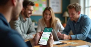 Equipe de vendas pequena usando CRM simples integrado com WhatsApp no celular