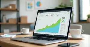 Empresário brasileiro analisando gráfico de lifetime value crescente na tela do notebook