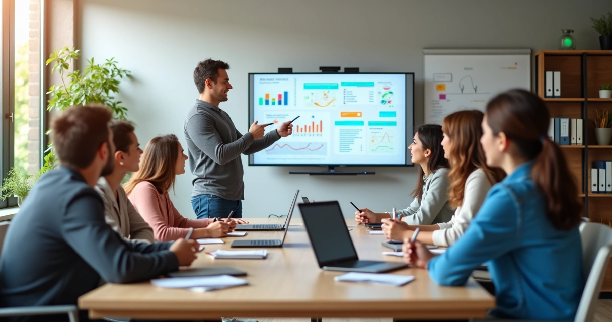 Mentor conduzindo mentoria em grupo e sessão individual lado a lado
