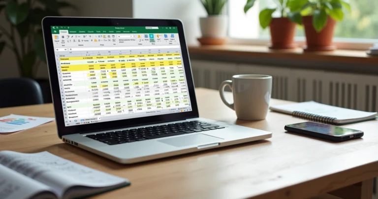 Empresário usando planilha de vendas no notebook em pequeno escritório