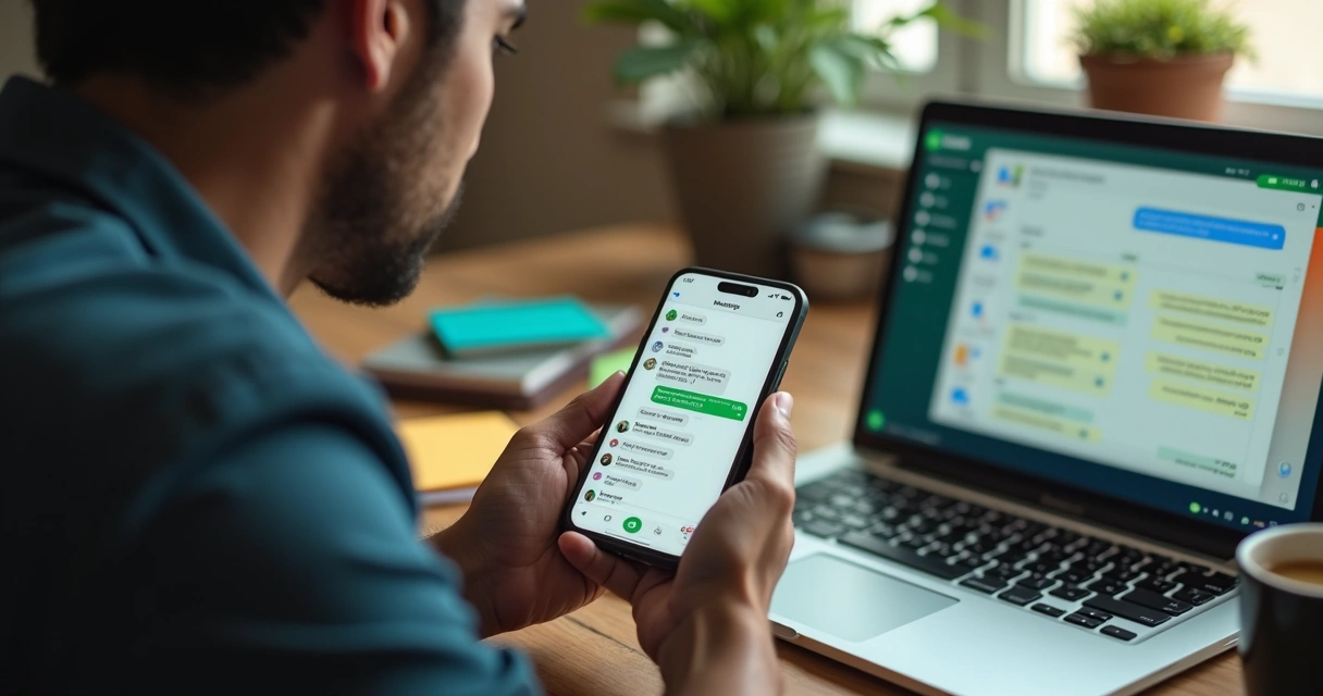 Vendedor olhando tela de celular com conversa de cliente que parou de responder