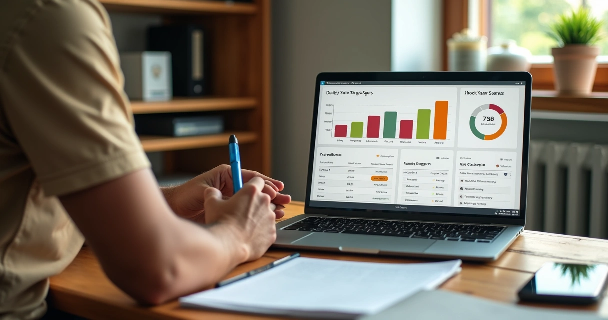 Dono de pequena empresa analisando metas diárias de vendas em gráfico simples