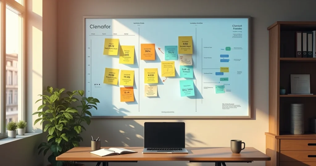 Quadro de avisos digital exibindo lembretes automáticos de retorno de vendas