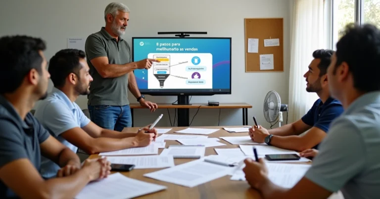 Treinamento rápido de pequena equipe de vendas em sala simples